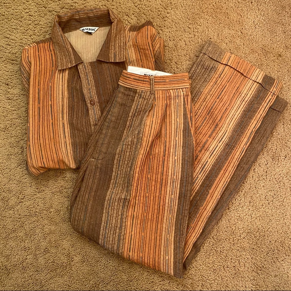 SOLD Brown & Orange Button Down and Pants Set
